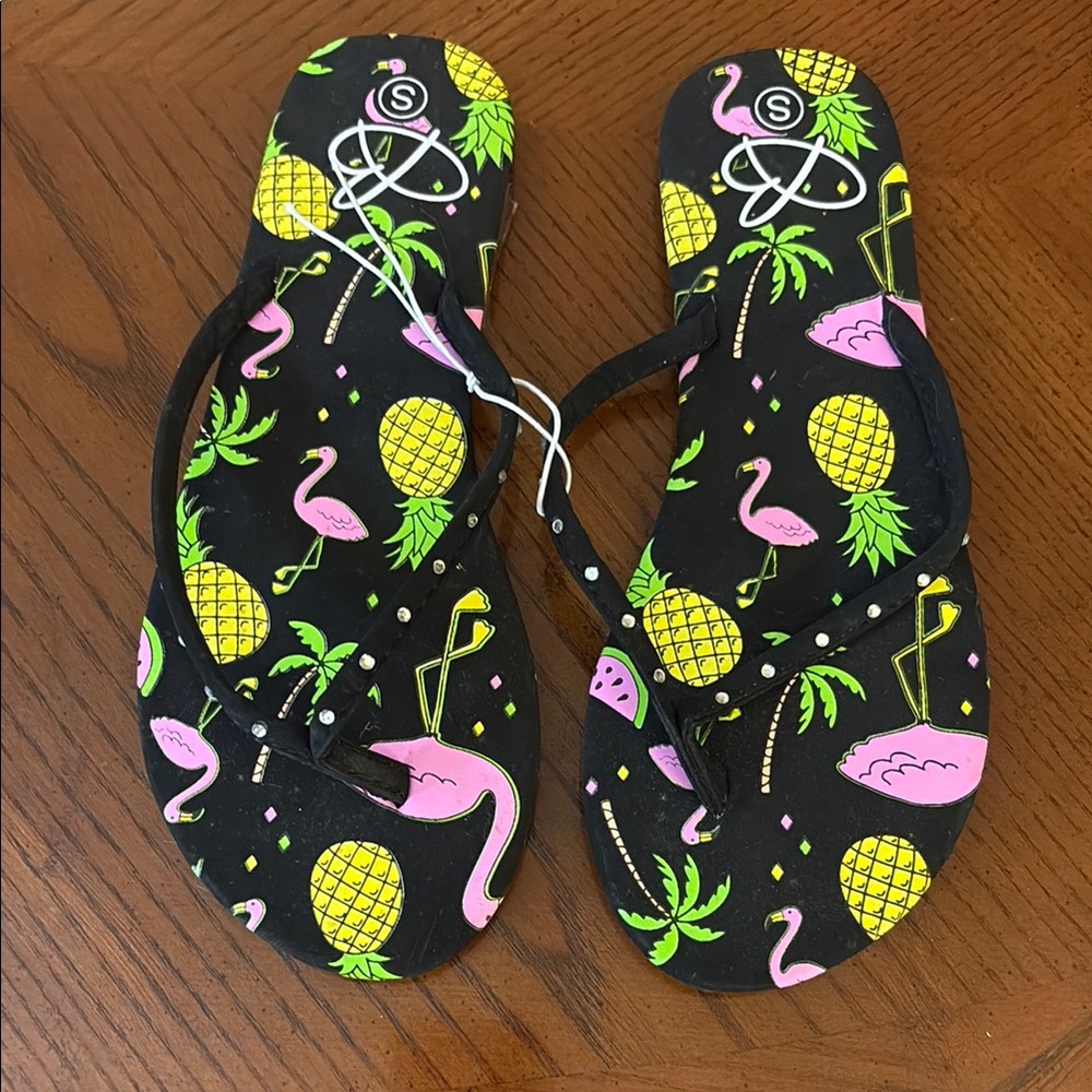 Unk Black and Pink Tropical Sandals
